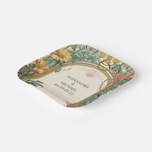 Vintage Blumenhochzeit Pappteller (Gewinkelt)