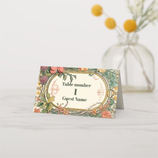 Vintage Blumenhochzeit Platzkarte (Vorderseite)