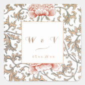 Vintage Blumenhochzeit Quadratischer Aufkleber (Vorderseite)