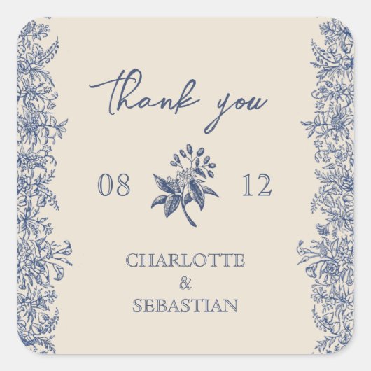 Vintage Blumenhochzeit Quadratischer Aufkleber (Vorderseite)