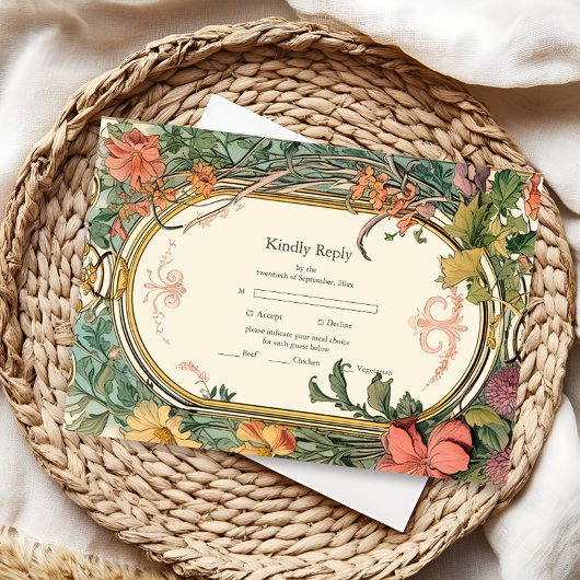 Vintage Blumenhochzeit RSVP Karte