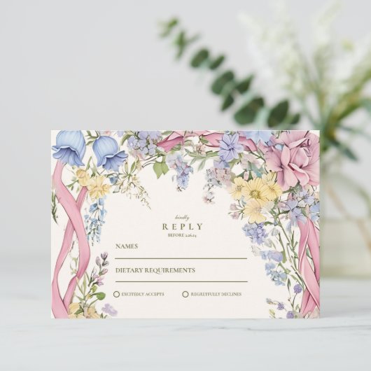 Vintage Blumenhochzeit RSVP Karte (Stehend Vorderseite)