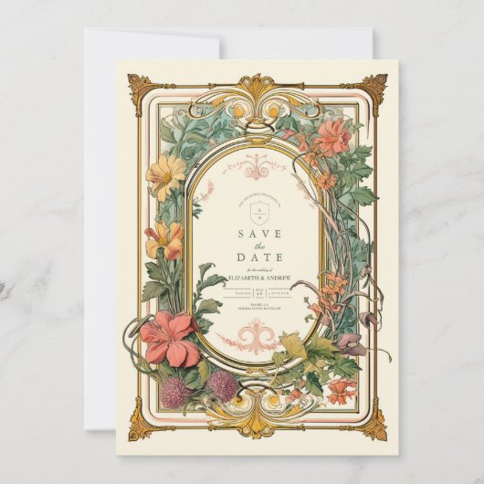 Vintage Blumenhochzeit Save The Date (Vorderseite)