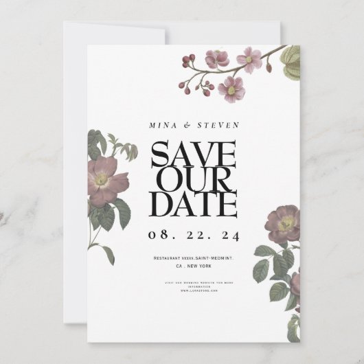 Vintage Blumenhochzeit Save The Date (Vorderseite)