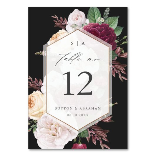 Vintage Blumenhochzeit Tischnummer (Vorderseite)