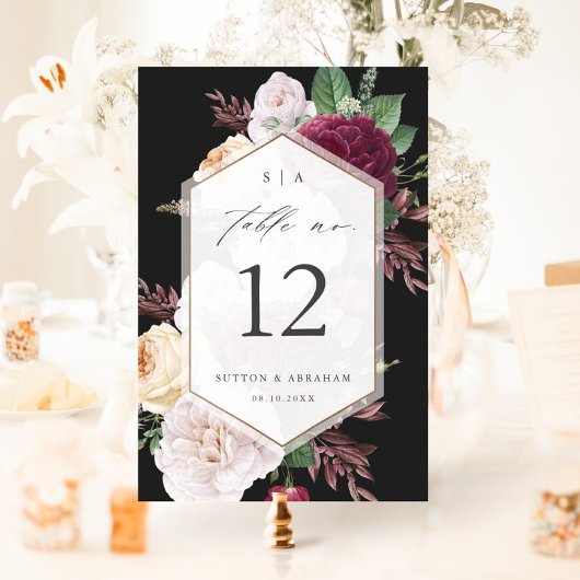 Vintage Blumenhochzeit Tischnummer