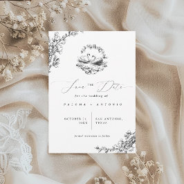 Vintage Blumenhochzeit von Hand Drawn Swan Save The Date