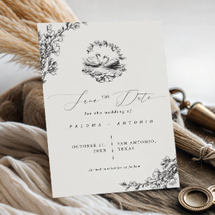 Vintage Blumenhochzeit von Hand Drawn Swan Save The Date