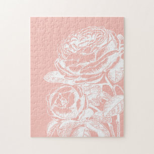 Vintage-Blumenillustration Blush-Pink Botanisch Puzzle