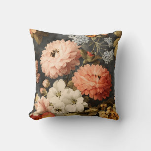 Vintage-Blumenillustration mit gemischten Blüten Kissen