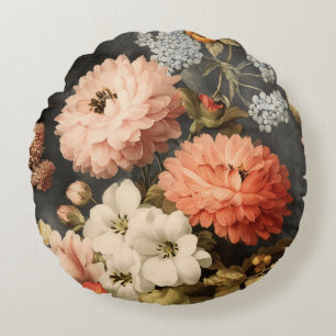 Vintage-Blumenillustration mit gemischten Blüten Rundes Kissen