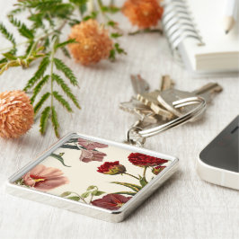 Vintage-Blumenillustration mit rosa und rot  Schlüsselanhänger