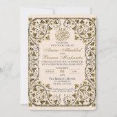 Vintage blumenislamische Beige- und Goldhochzeit Einladung (Vorderseite)