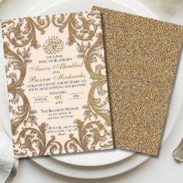 Vintage blumenislamische Beige- und Goldhochzeit Einladung