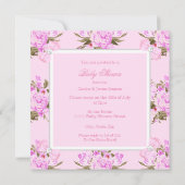 Vintage Blumenjungen Dusche Girl Pink Bear Blonde Einladung (Rückseite)