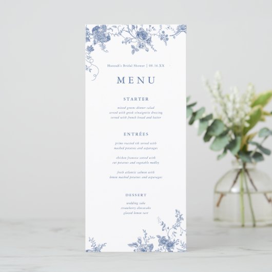 Vintage Blumenkarten mit Hochzeitsmenüs Menükarte (Stehend Vorderseite)