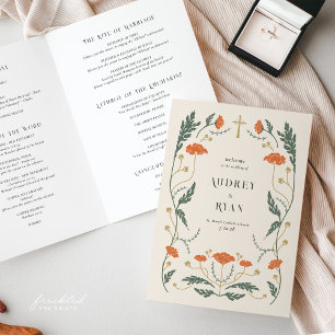 Vintage blumenkatholische Massenhochzeit Programm