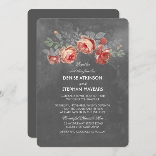 Vintage Blumenkhalkboard-Hochzeit Einladung (Vorne/Hinten)