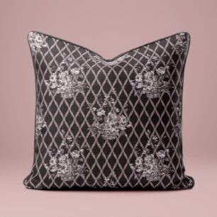 Vintage-Blumenkorb-Wurfkissen in Charcoal-Grau Kissen