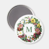 Vintage-Blumenkranz-Monogramm Magnet (Vorderseite/Rückseite)
