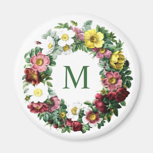 Vintage-Blumenkranz-Monogramm Magnet