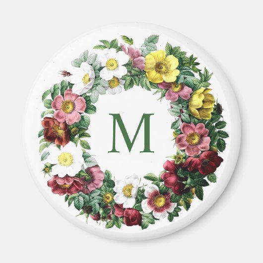 Vintage-Blumenkranz-Monogramm Magnet (Vorne)