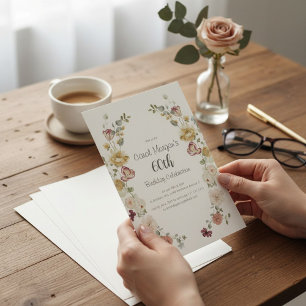 Vintage-Blumenkranz zum 60. Geburtstag im Pastell- Einladung