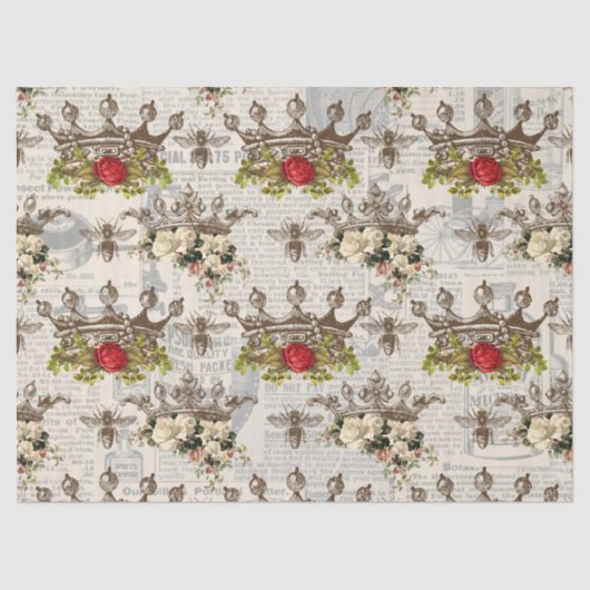 Vintage Blumenkronen mit Bienen-Dekoute Seidenpapier (Vorderseite)