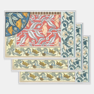 Vintage-Blumenkunst im Jugendstil Mohnblumen Geschenkpapier Set