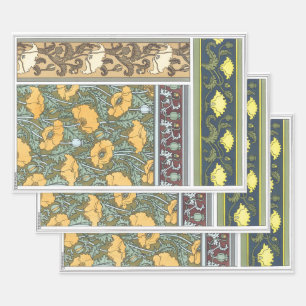 Vintage-Blumenkunst im Jugendstil Mohnblumen Geschenkpapier Set