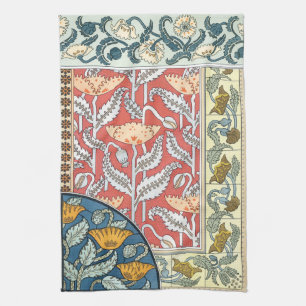 Vintage-Blumenkunst im Jugendstil Mohnblumen Geschirrtuch