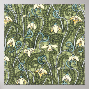 Vintage Blumenkunst Nouveau Snowdrop Blumen Poster