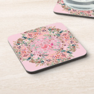 Vintage Blumenkunst, rosa Blumenreste Getränkeuntersetzer