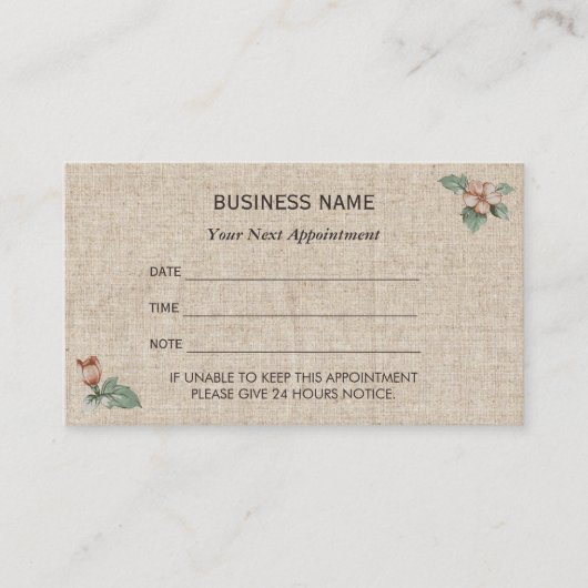 Vintage Blumenleinwand-Verabredungs-Erinnerung Terminkarte (Vorderseite)