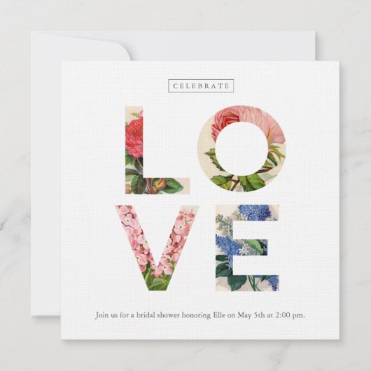 Vintage Blumenliebe Brautdusche Einladung (Vorderseite)