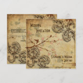 Vintage Blumenliebvögel Einladung Hochzeit (Vorne/Hinten)