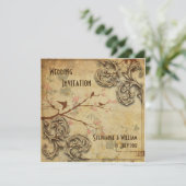 Vintage Blumenliebvögel Einladung Hochzeit (Stehend Vorderseite)