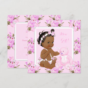 Vintage Blumenmädchen-Baby-Party Rosa Bär Ethnisch Einladung
