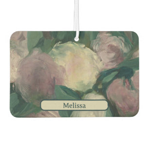 Vintage Blumenmanetmalerei von Peonies und Name Autolufterfrischer