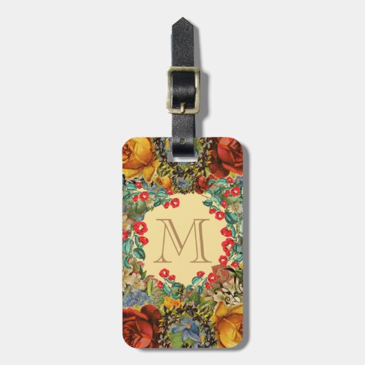 Vintage-Blumenmonogramm Gepäckanhänger (Vorderseite vertikal)