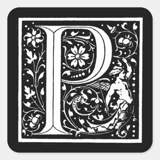 Vintage-Blumenmonogramm 'P' – Aufkleber (Vorderseite)