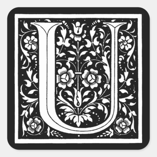 Vintage-Blumenmonogramm 'U' – Aufkleber (Vorderseite)