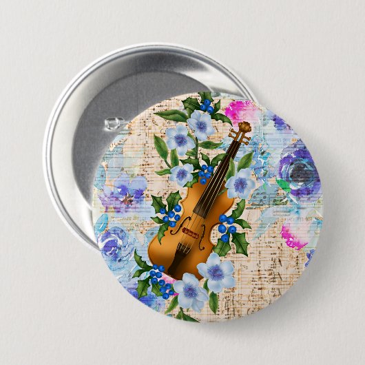 Vintage Blumenmusik Violine Button (Vorne & Hinten)