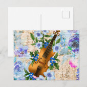 Vintage Blumenmusik Violine Postkarte (Vorne/Hinten)