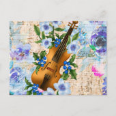 Vintage Blumenmusik Violine Postkarte (Vorderseite)