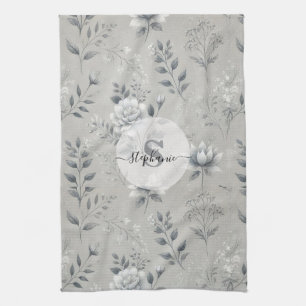 Vintage-Blumenmuster auf rustikalem grauem Hinterg Geschirrtuch