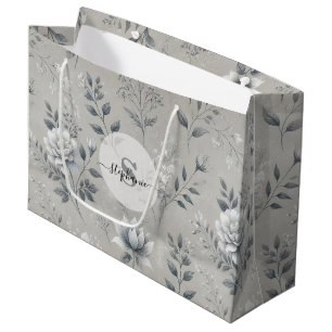 Vintage-Blumenmuster auf rustikalem grauem Hinterg Große Geschenktüte