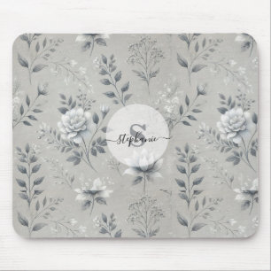 Vintage Blumenmuster auf rustikalem grauem Hinterg Mousepad