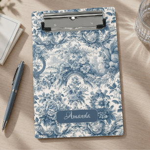 Vintage Blumenmuster Blau toile de jouy Monogramm Mini Klemmbrett