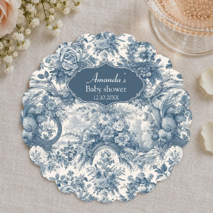 Vintage Blumenmuster Blau Toile de Jouy Monogramm Untersetzer